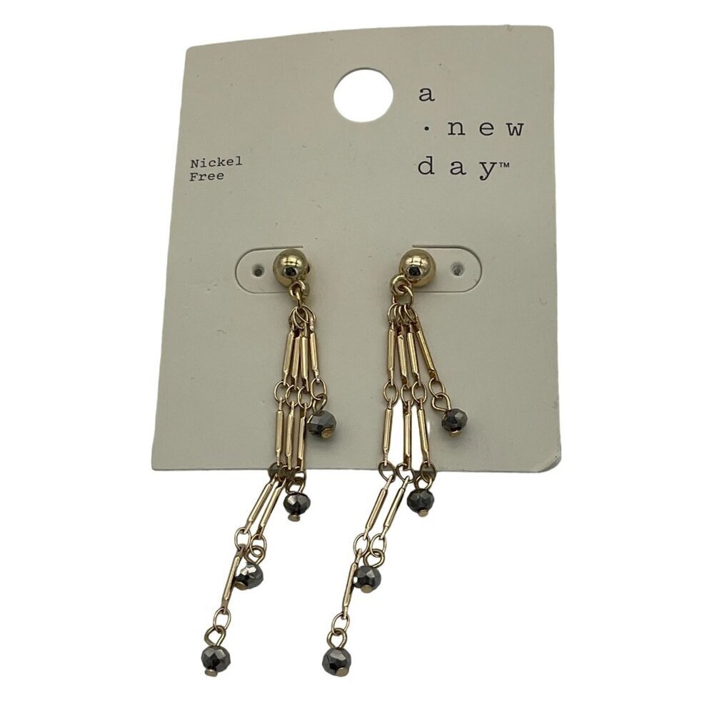 A New Day Nickel-Free 10K Gold Dangling Discontinued Earrings Hematite Beads NIP